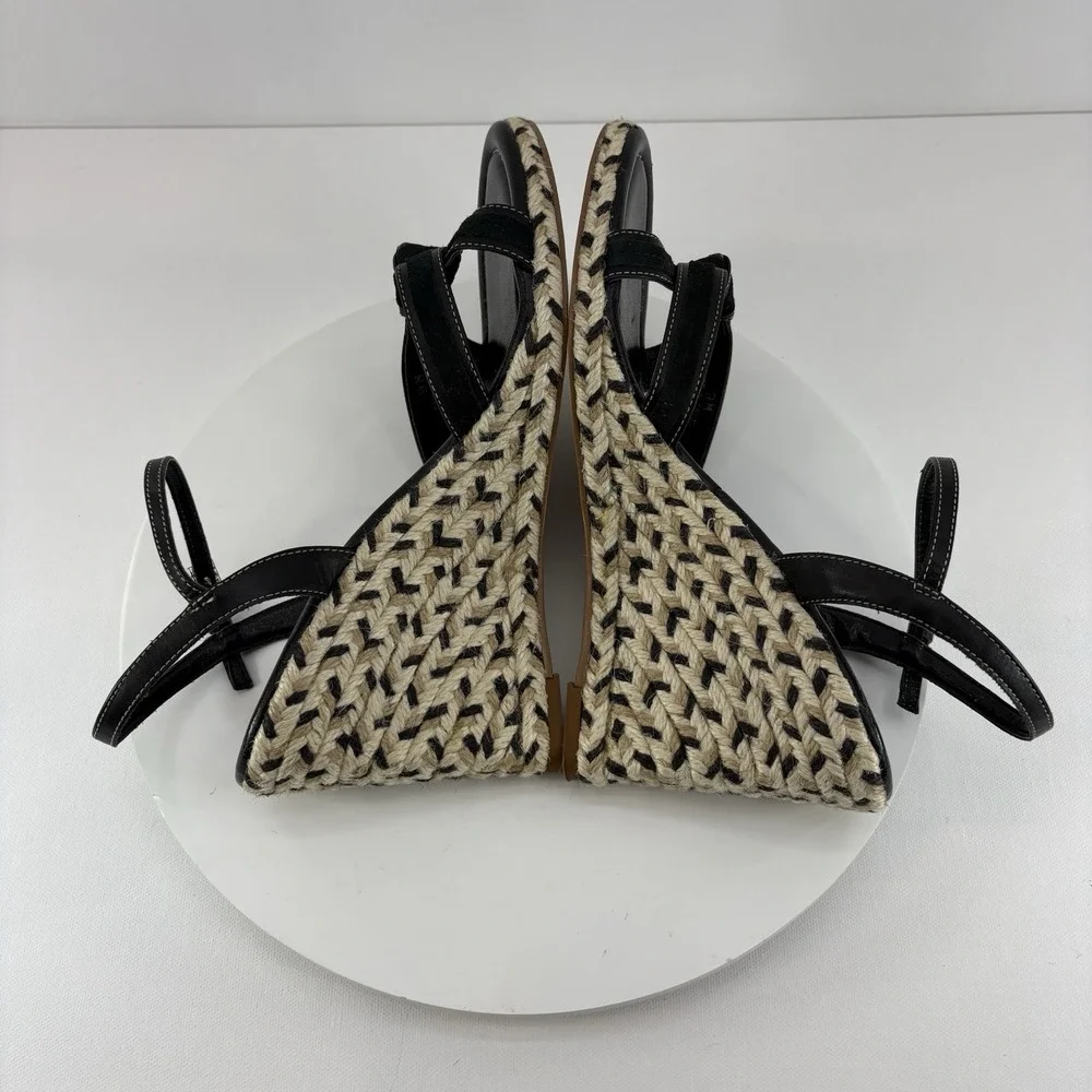 Ann Taylor Black Gold Espadrille Wedge Sandals Women's Size‎ 9